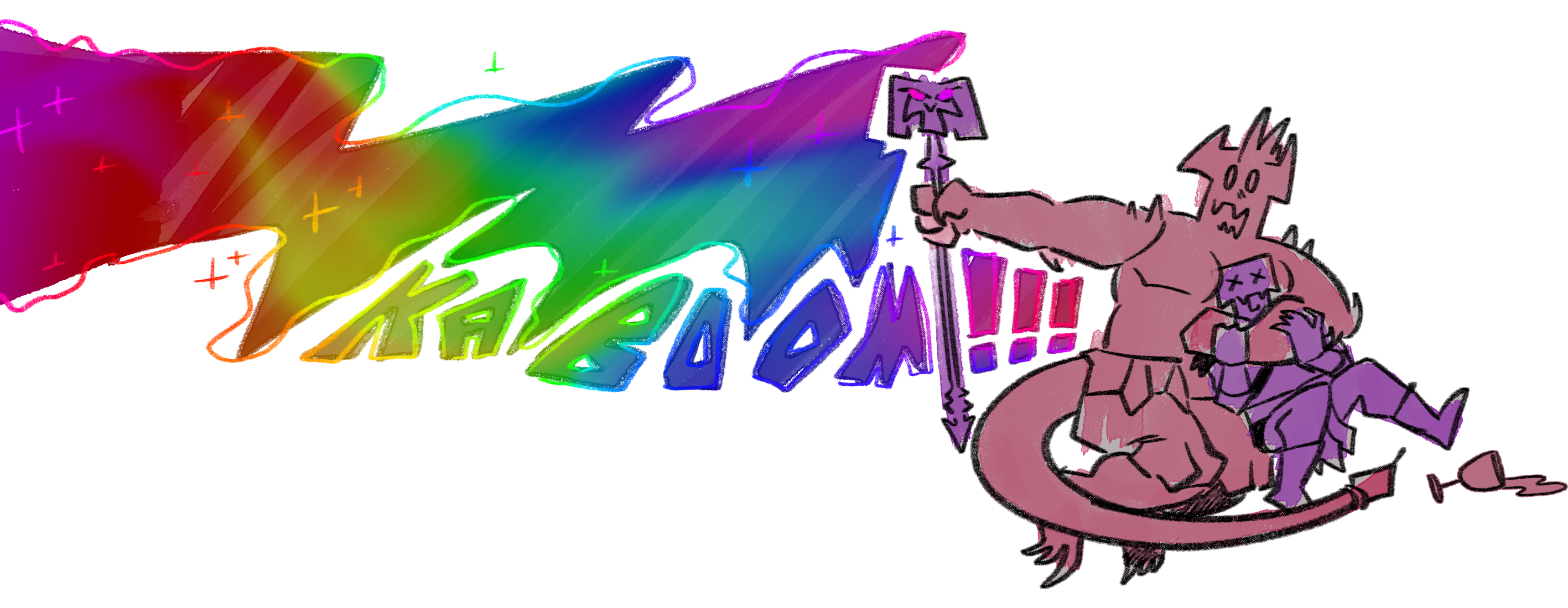 A doodle of Spinal Tap clutching Skeletor while a bolt of magic explodes out from the Havoc Staff he's holding