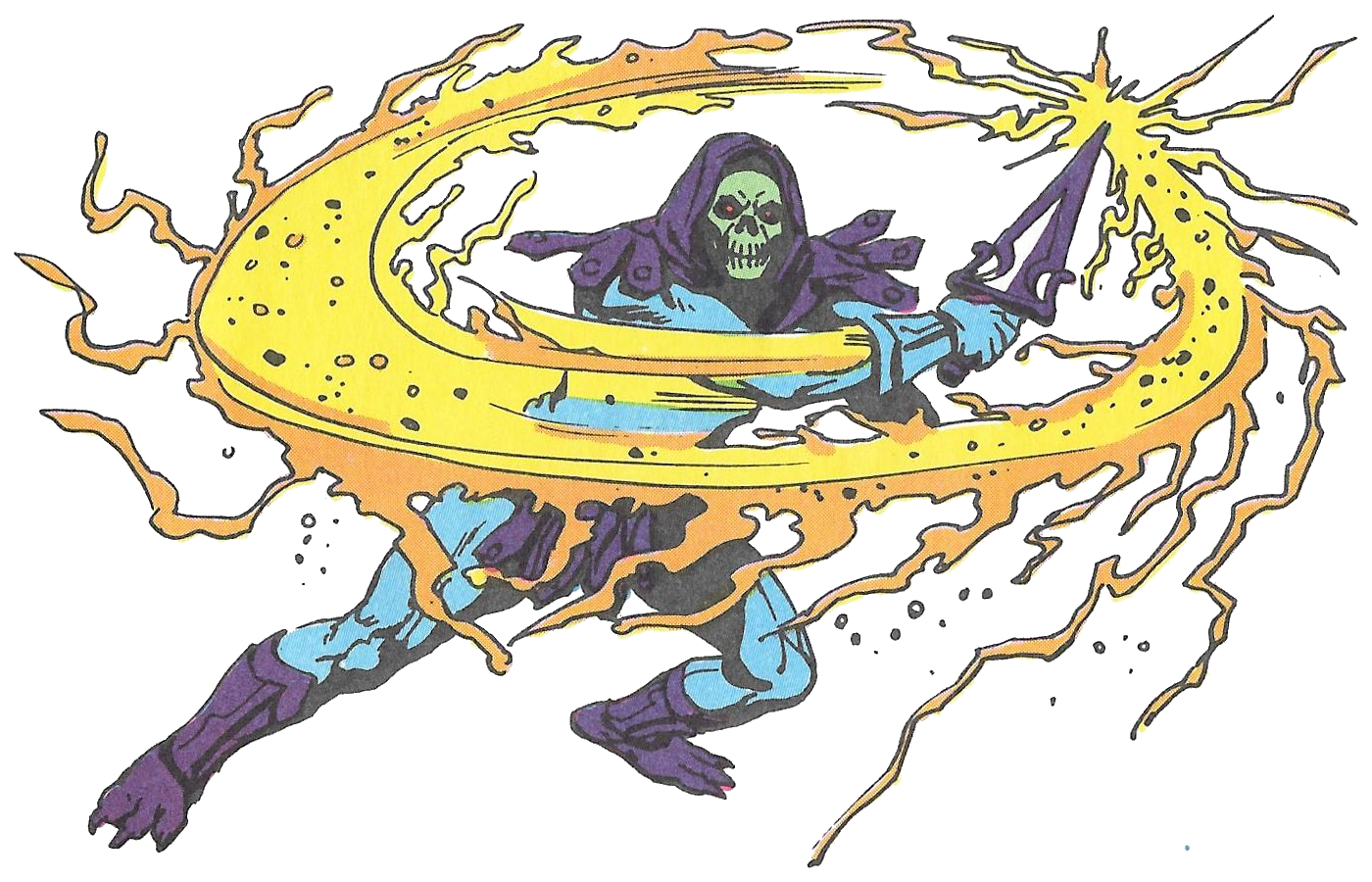 A drawing of Skeletor swiping his Havoc Staff with a trail of magic.